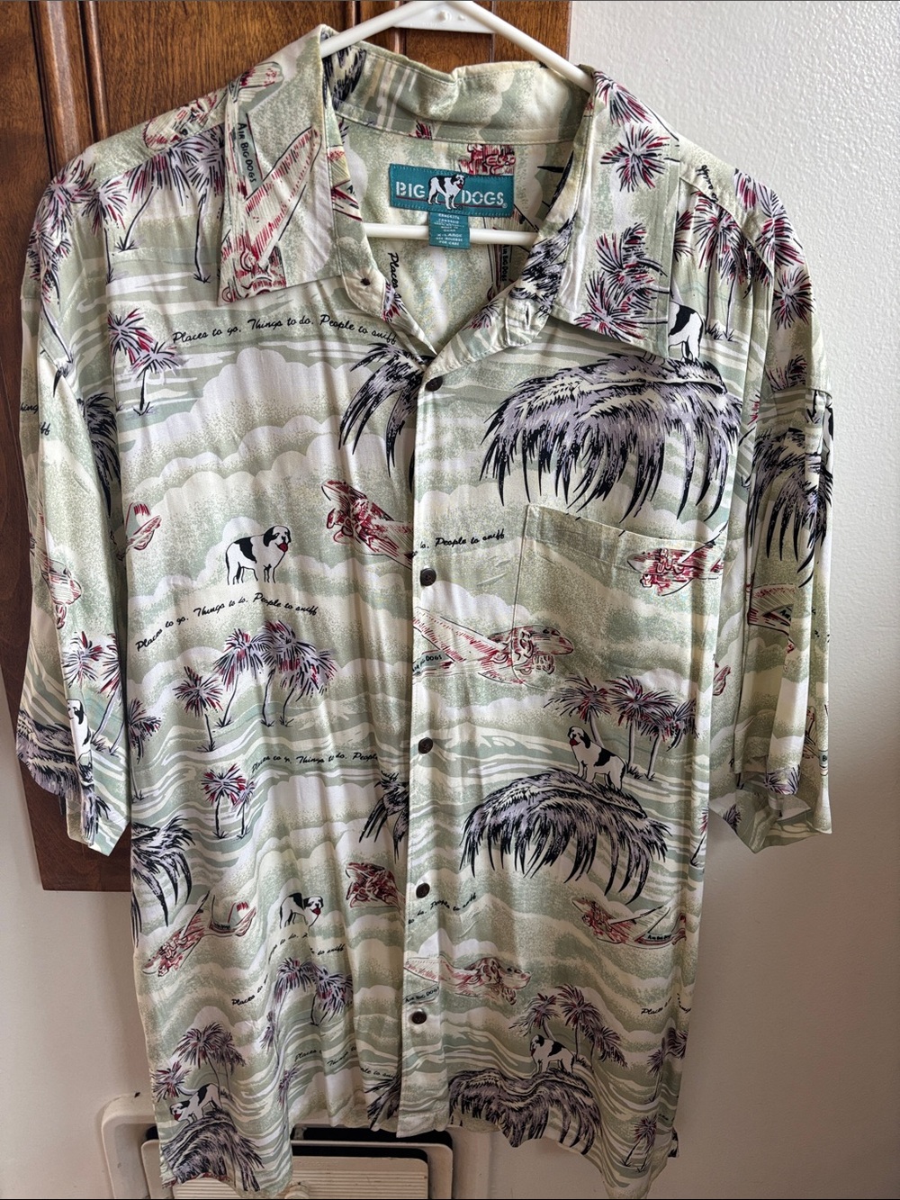 Big Dogs Shirt Mens XLHawaiian Aloha Novelty Dog Plane Print Short Sleeve C-1